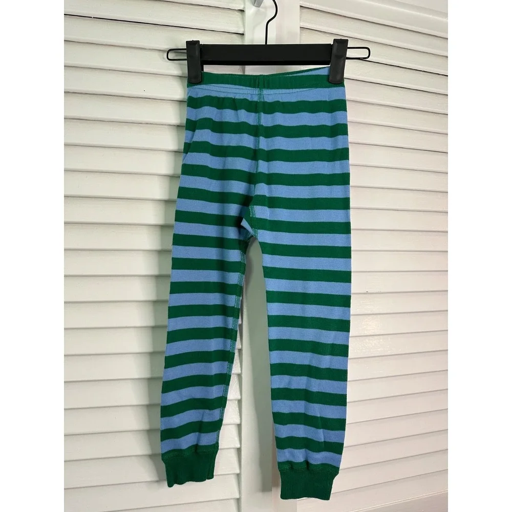 Hanna Andersson Size 100 4-5 Blue & Green Striped Organic Cotton Pajamas LJs